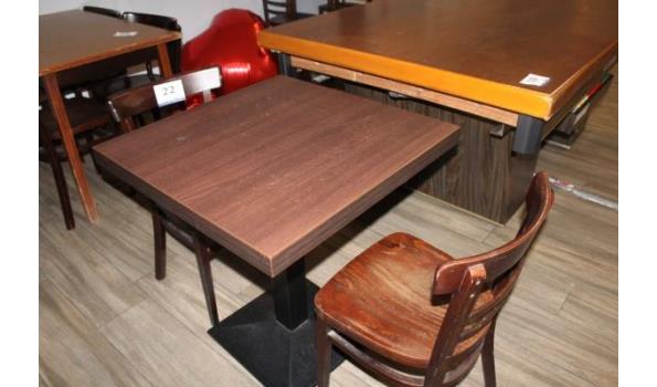 2 vierkante tafels, afm plm 70x70cm, vv st voet plus 4 stoelen